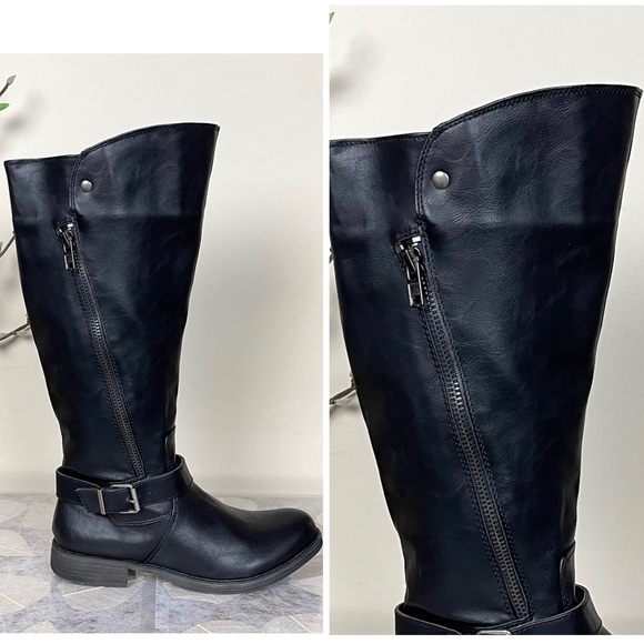 NIB Rampage Allison Asymmetrical Zipper Buckled Knee High Tall Riding/Biker Boot - Picture 8 of 16